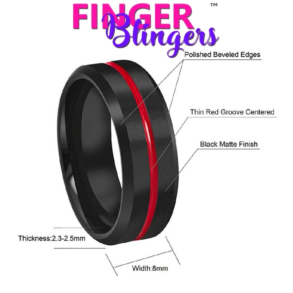 8MM Tungsten Thin Red Line Ring - Picture 5 of 9